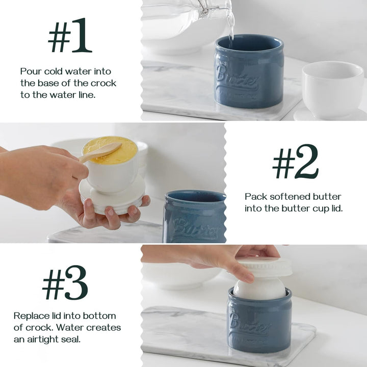 DOWAN Keramik Butterdose, Französische Butterdose mit Wasserkühlung, Butterglocke mit Deckel, Butter