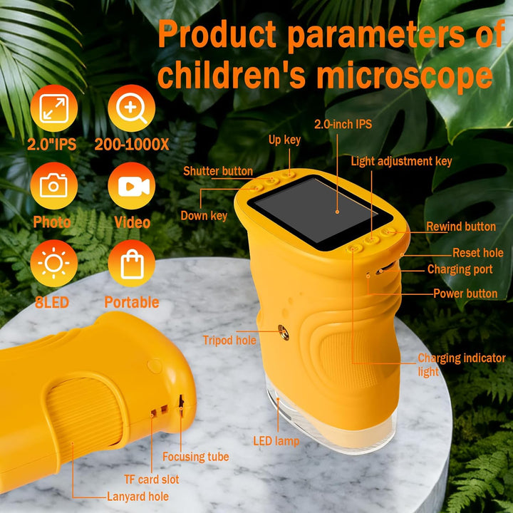 LURICO Digitales Mikroskop für Kinder, 1000X tragbares Taschenmikroskop mit 4K 2.0" Bildschirm Kinde