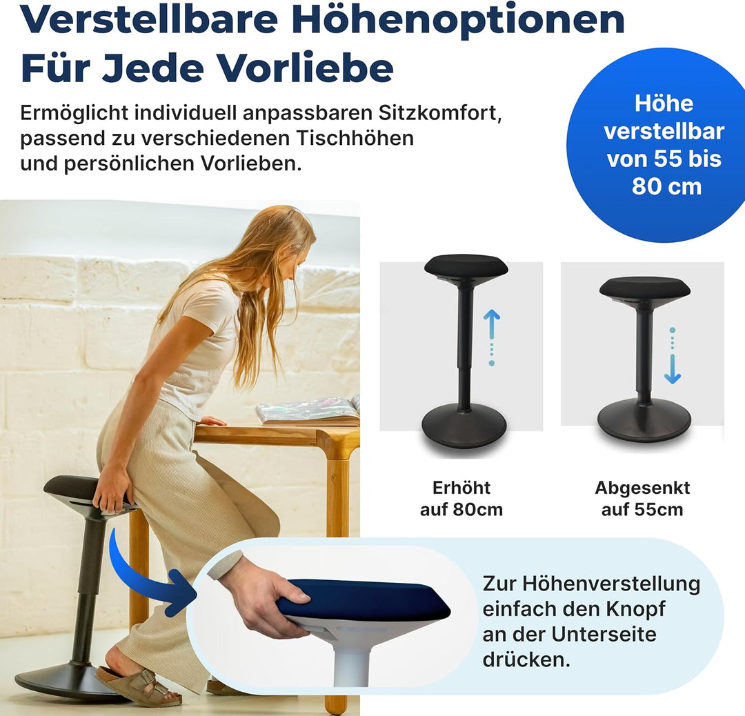 Backerz Ergonomischer Hocker - Bürohocker Testsieger mit 55-80 cm Stehhocker Höhenverstellbar mit Sc
