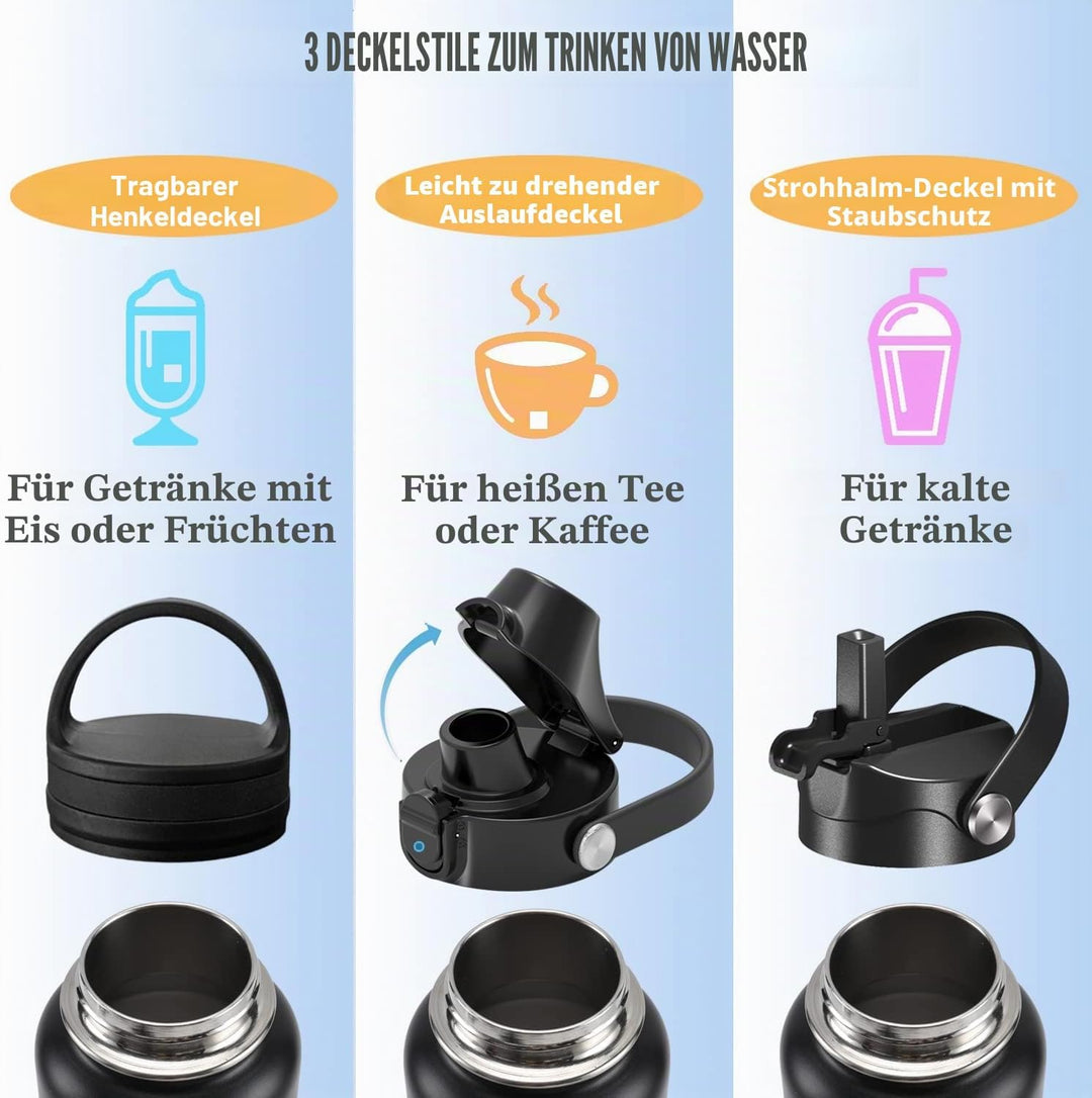 XACIOA Edelstahl Wasserflasche,1200ml/40oz Vakuumisolierte Trinkflasche,Auslaufsichere mit Strohdeck