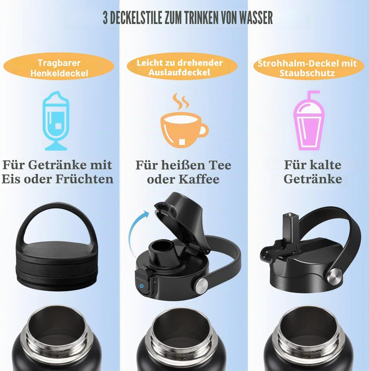 XACIOA Edelstahl Wasserflasche,1200ml/40oz Vakuumisolierte Trinkflasche,Auslaufsichere mit Strohdeck