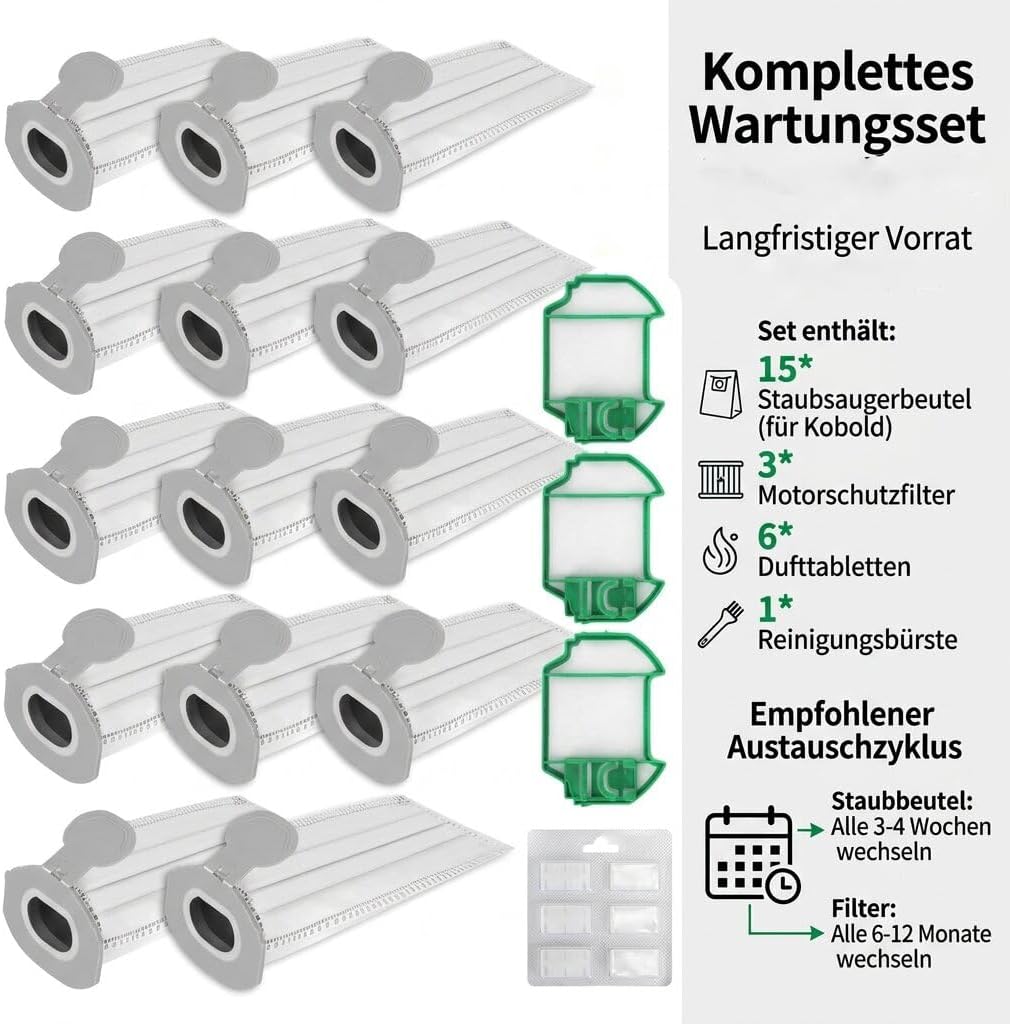 15 Stück Staubsaugerbeutel für Vorwerks Kobold VK7 FP7,Filtertüten für Vorwerk Akkusauger VK7 FP7,Er