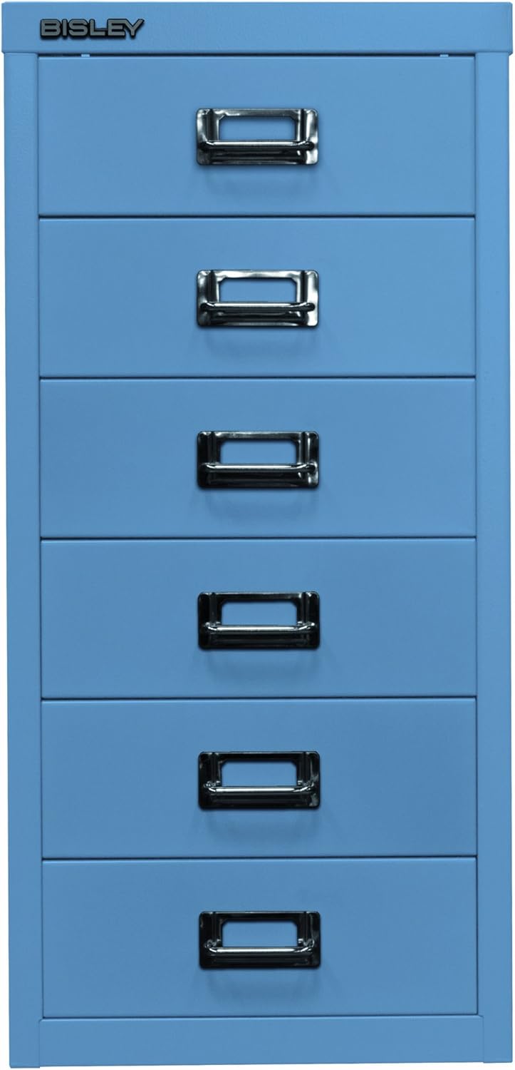 BISLEY MultiDrawer, 29er Serie, DIN A4, 6 Schubladen, Metall, 605 Blau, 38 x 27.9 x 59 cm, 605 Blau