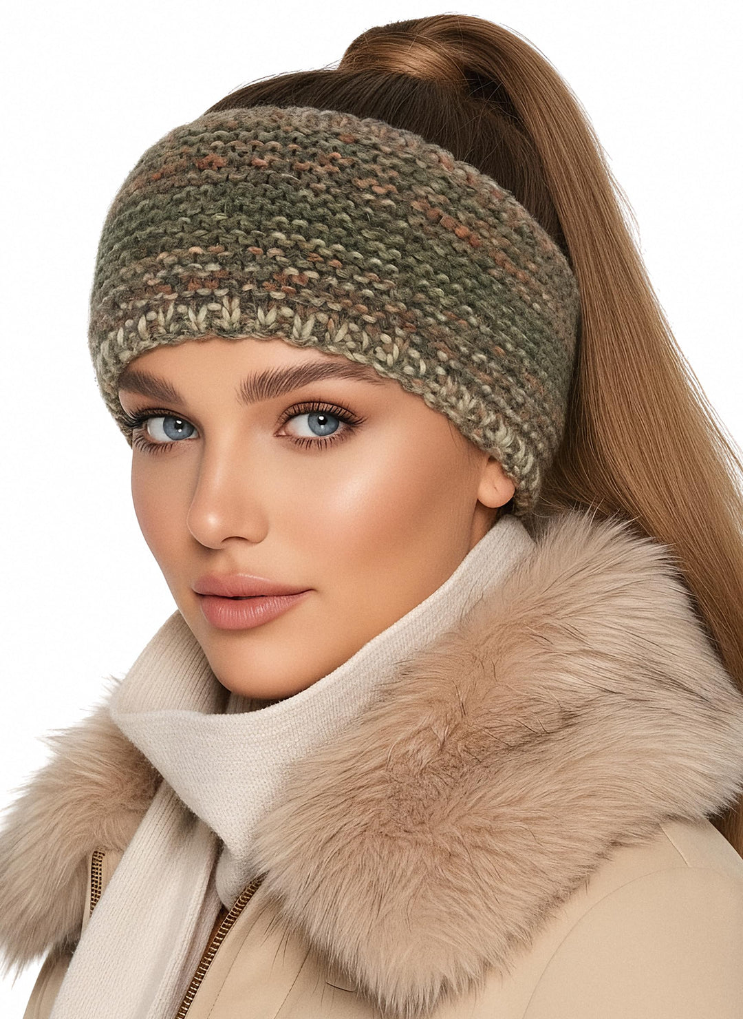 Baesics Stirnband Farbverlauf Olive für Damen & Herren – warme & elastische Unisex Ohrenwärmer mit F