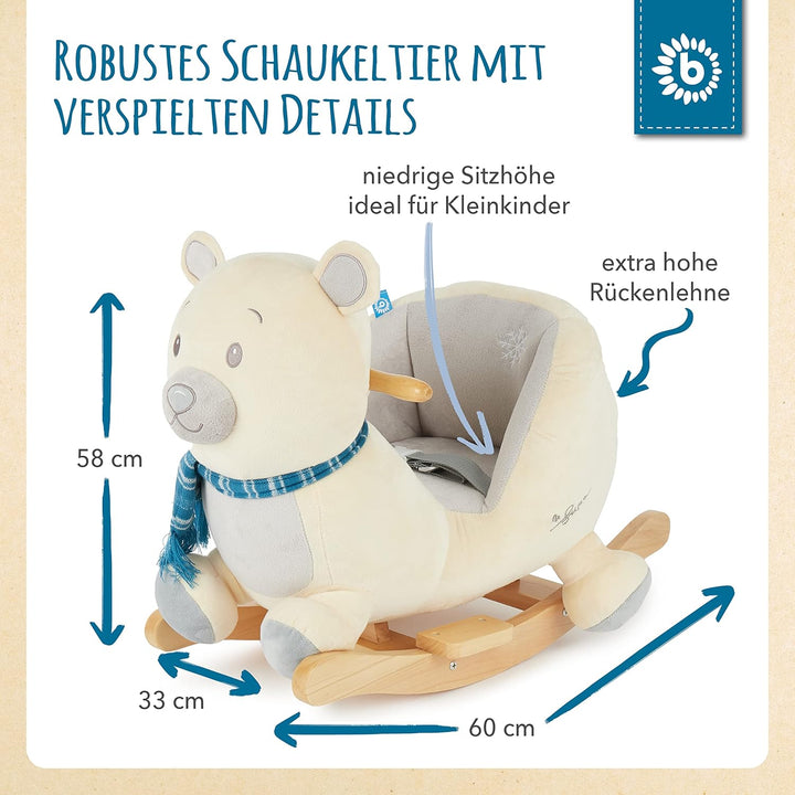 Bieco Plüsch Schaukeltier Eisbär Lars | 60 cm | Kinder Schaukelstuhl mit Sicherheitsgurt | Baby Scha