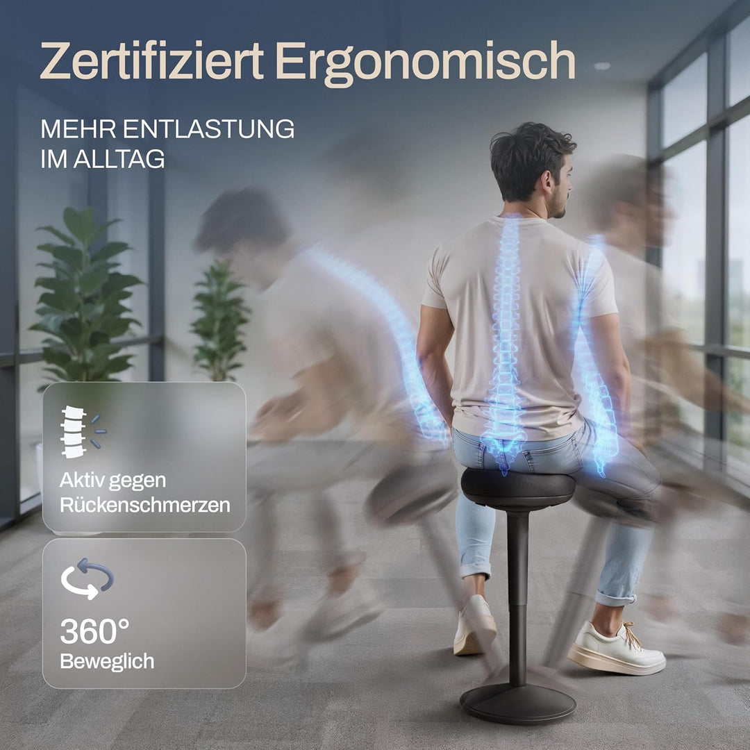 Bürohocker ergonomisch [Zertifiziert] 2in1 Sitzhocker & Stehhocker höhenverstellbar | Ergonomischer