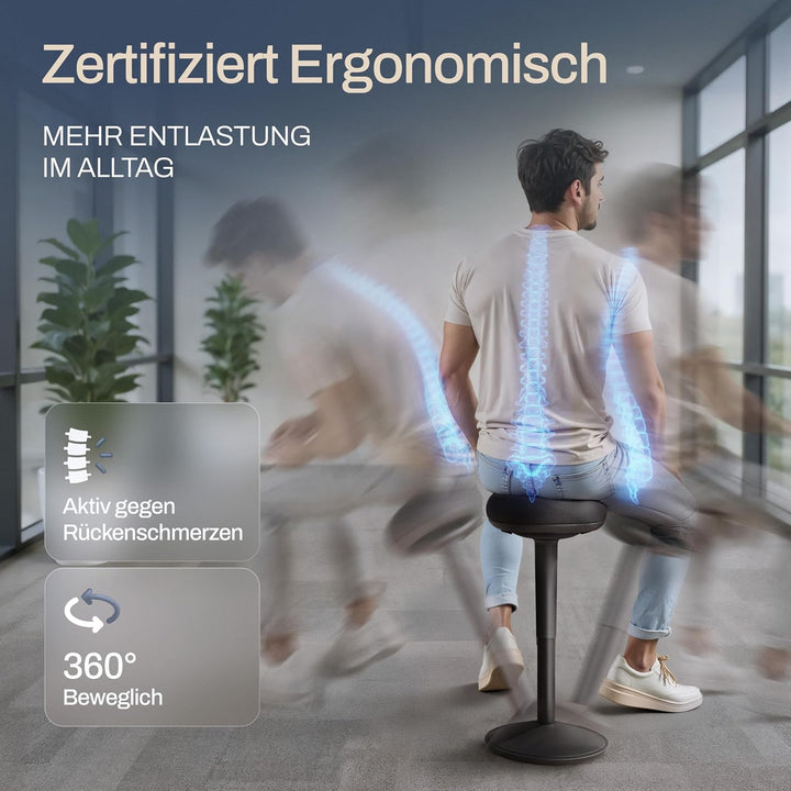 Bürohocker ergonomisch [Zertifiziert] 2in1 Sitzhocker & Stehhocker höhenverstellbar | Ergonomischer