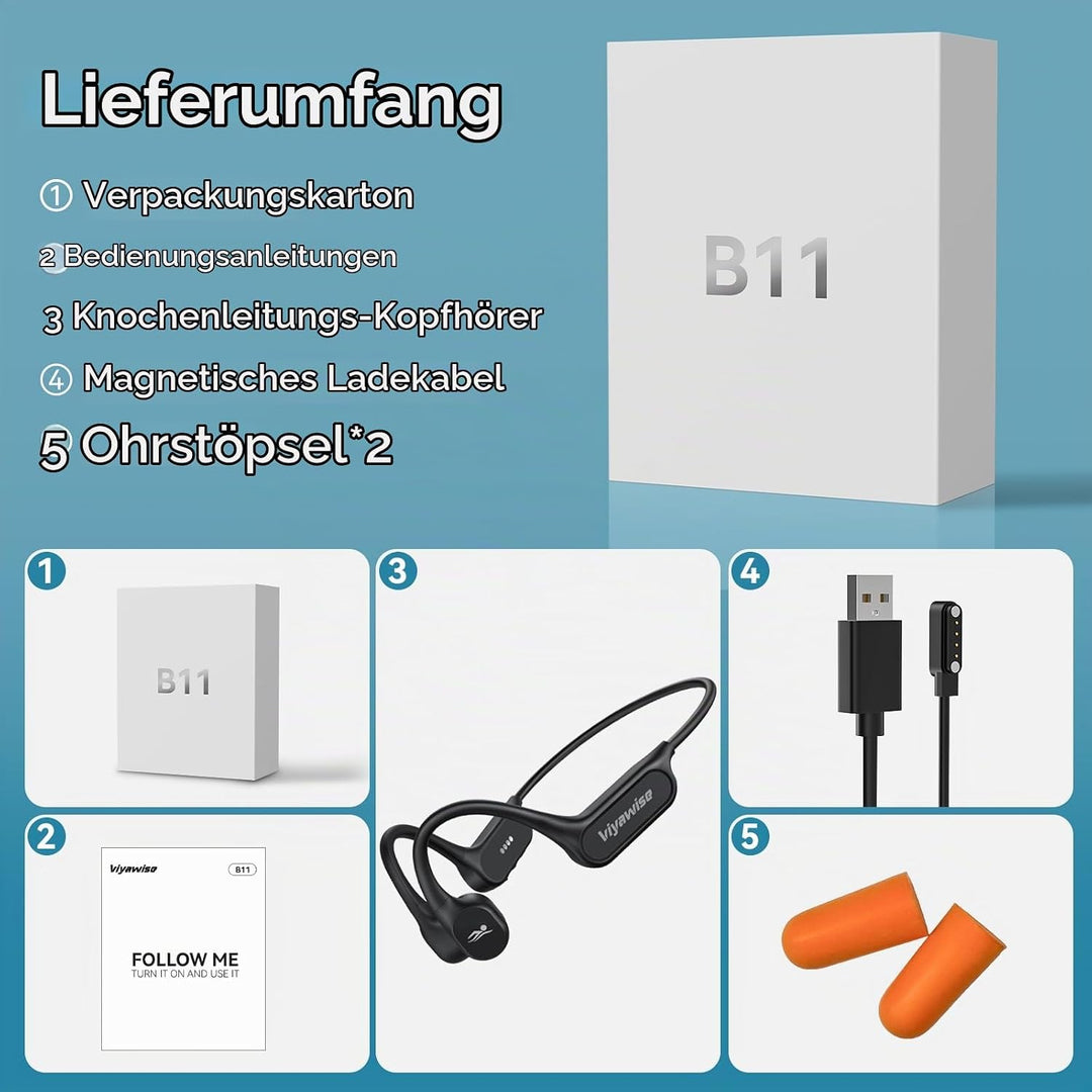 Belife B11 Bone Conduction Headphones, IP68 Waterproof Earbuds for Swimming, 32GB &amp; Bluetooth 6.0 Wi