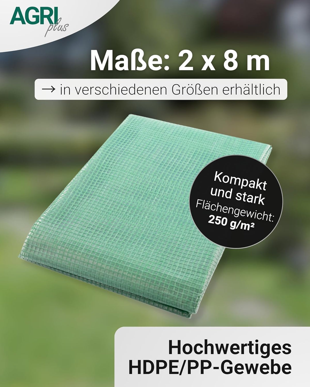 AGRI plus Gitterfolie 2 x 8 m I Stabile 250 g/m² Gewebeplane mit Nagelrand I Transparente & reissfes