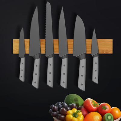 Baxcdyswe 40cm Magnetleiste Messer aus Bambus Mit Extra Starkem Magnet, Messerhalter Magnetisch Knif