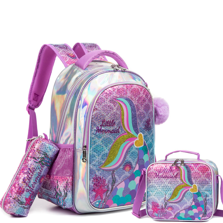 HTgroce Meerjungfrau Rucksack Mädchen Schulrucksack Schulranzen Schultasche Rucksack Freizeitrucksac