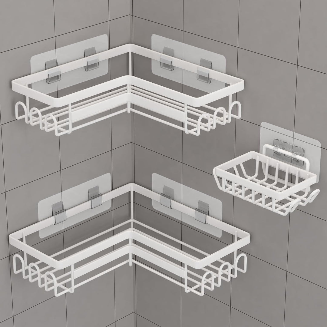 3 Stück Duschregal ohne bohren, Duschregal Ecke mit Haken, badezimmer organizer, shampoo halterung f