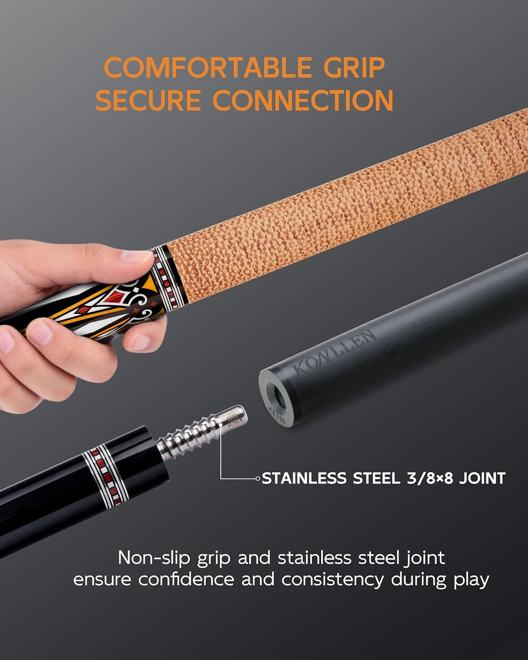 KONLLEN Billardqueue aus Carbonfaser, 147cm, professionelles Billardqueue für Erwachsene, Vollcarbon