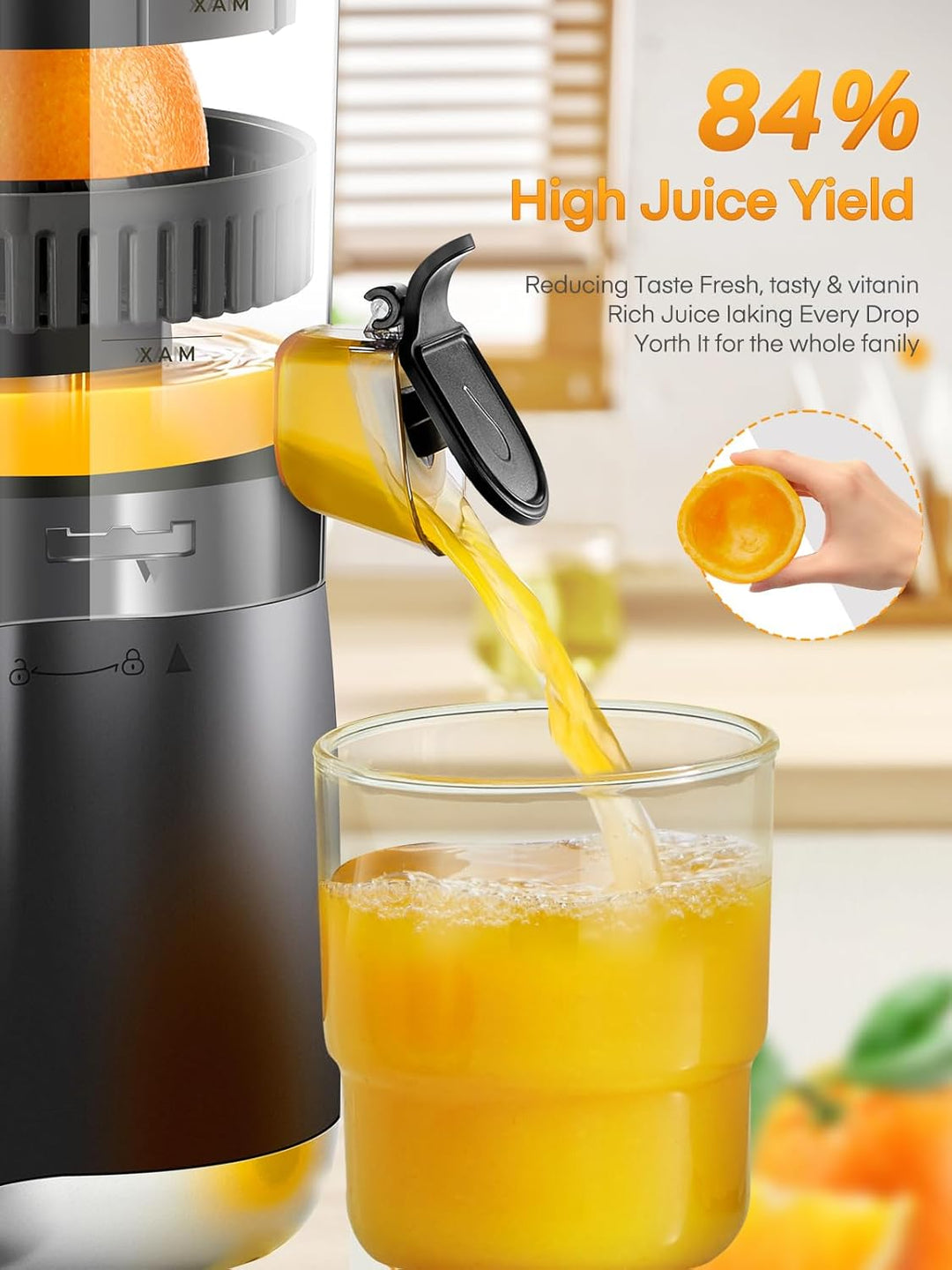 FOHERE Zitruspresse Elektrisch, Automatische Saftpresse Elektrisch Orangenpresse Mit 100 W Leiser Mo