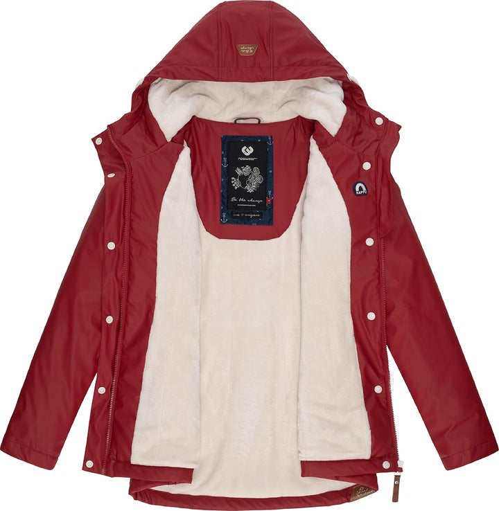 Ragwear Damen Winterjacke Kurze Regenjacke wasserdicht warm gefüttert mit Kapuze Marge XS-6XL S Red2
