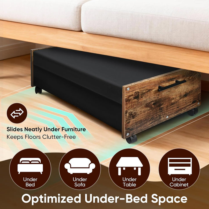 Unterbett Aufbewahrungsbox mit Rollen, 2 Stück Kommode 70L | 75×42×27,5cm | 60kg Belastbar | 8 Räder
