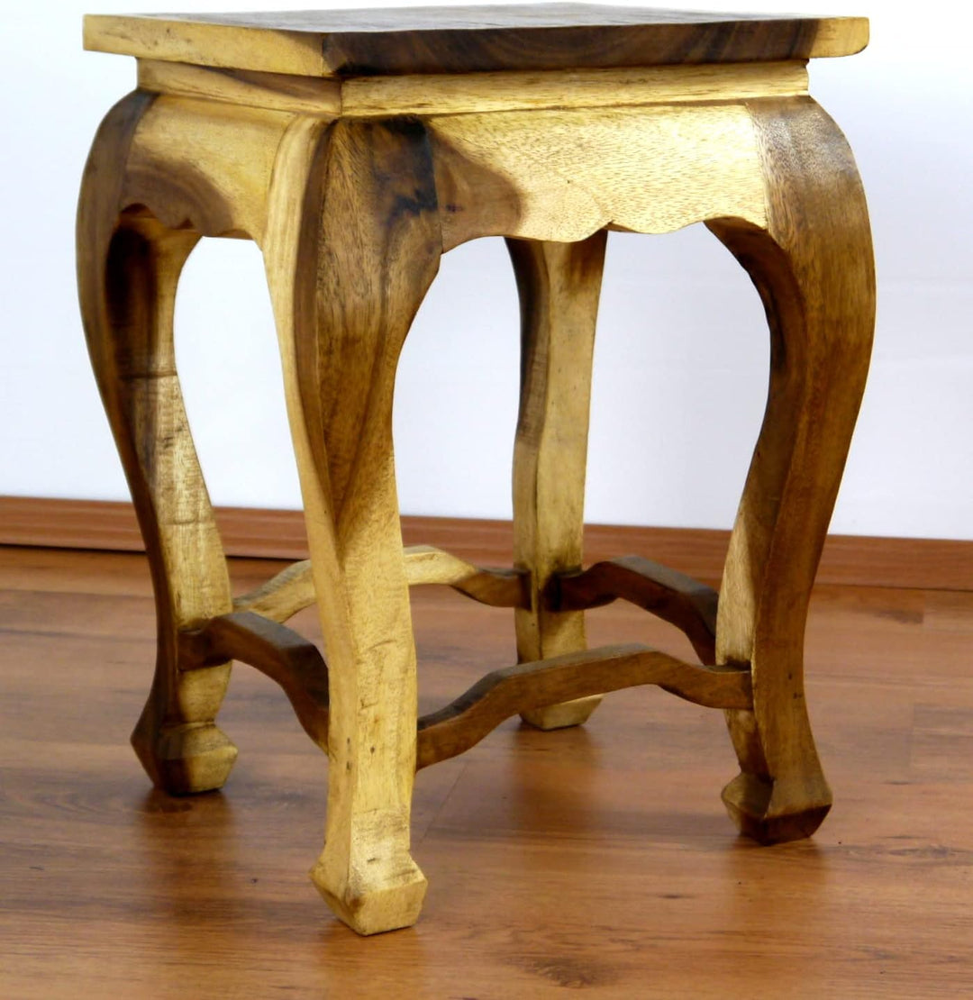 livasia naturfabener Opiumtisch, hoher asiatischer Beistelltisch, Nachttisch ohne Elefantenschnitzer