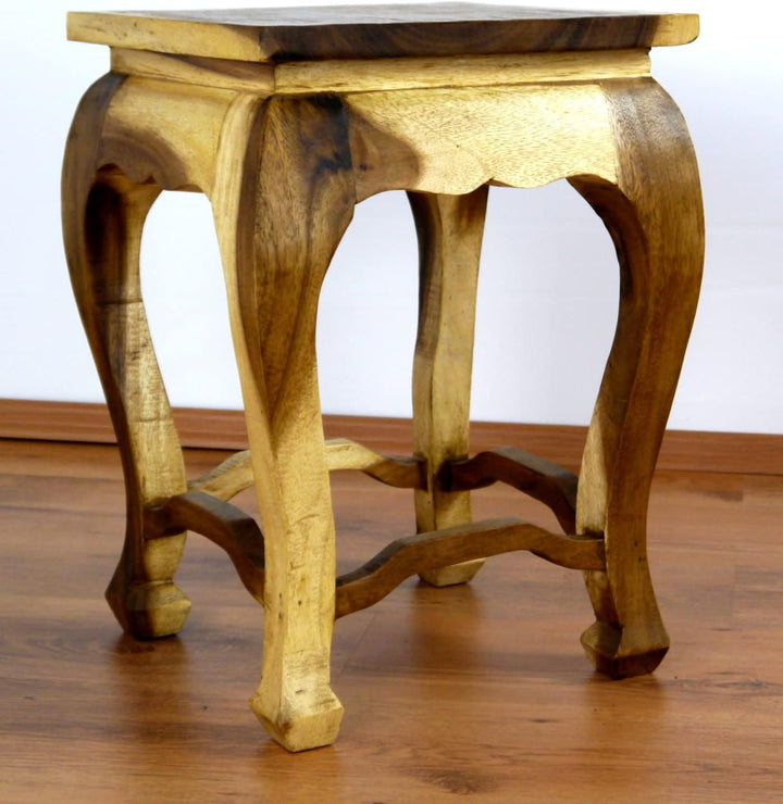 livasia naturfabener Opiumtisch, hoher asiatischer Beistelltisch, Nachttisch ohne Elefantenschnitzer