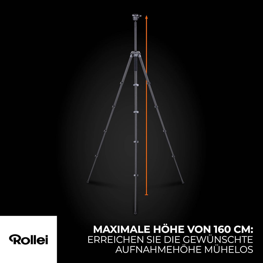 Rollei Easy Traveler Carbonstativ - 5 kg Tragkraft, 160 cm Höhe, Ultraleicht, Kompakt, Mühelose Fest