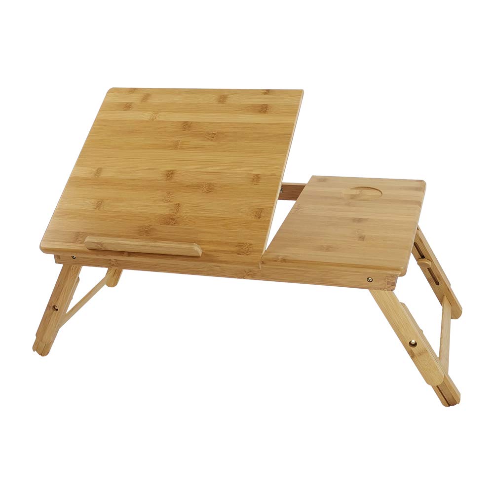 KKTONER Laptoptisch Laptopständer höhenverstellbar Bed Tablett 55x35cm faltbar aus Bambus Gelb-1, Ge