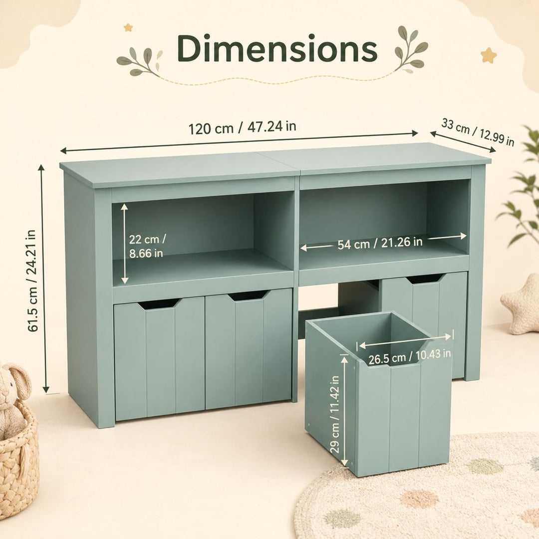 Spielzeugregal mit 4 herausnehmbaren Rollboxen, Kinderregal mit 2 offenen Fächern und Kippschutz, mu