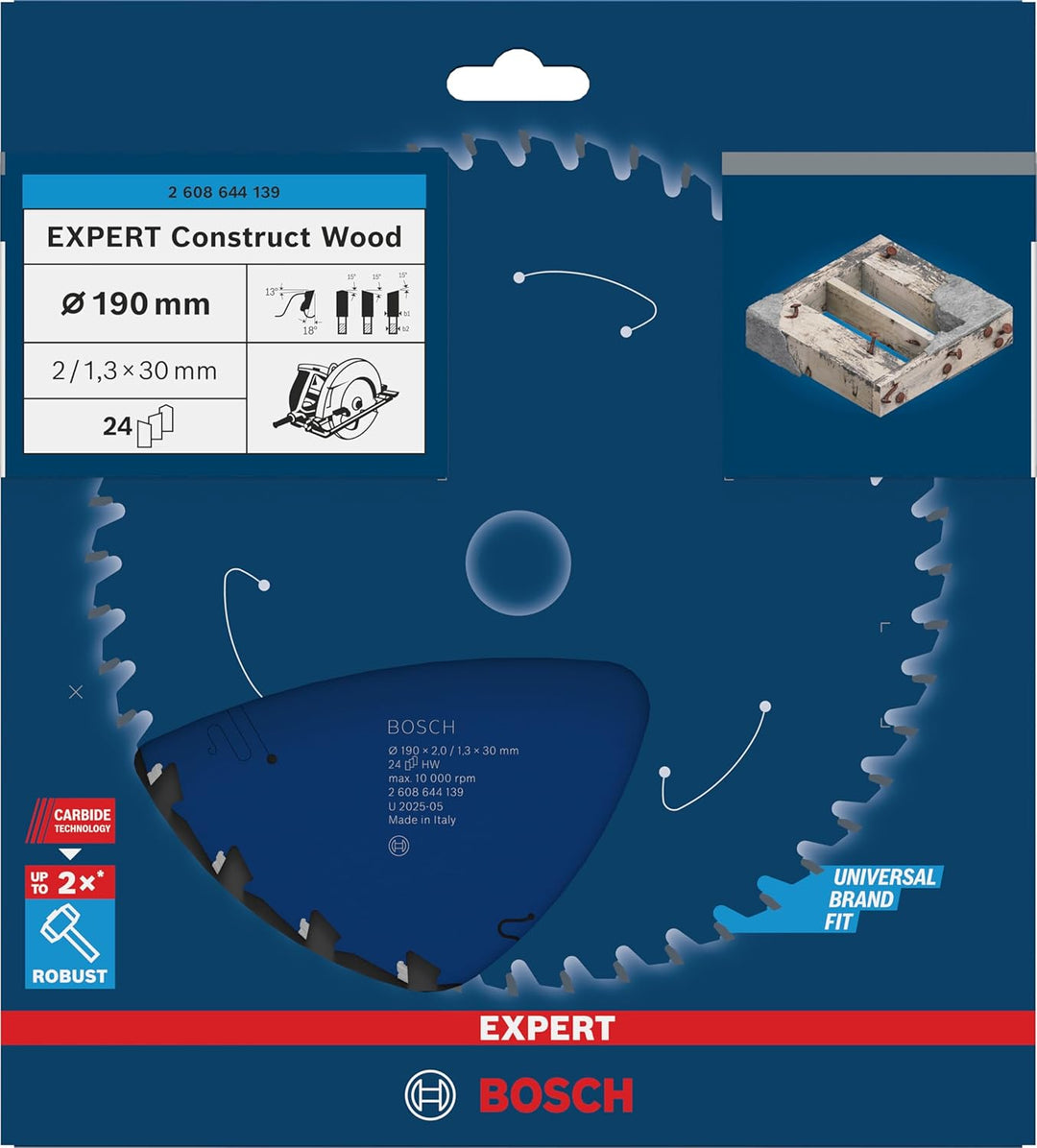 Bosch Professional 1x Kreissägeblatt Expert for Construct Wood (Holz, Sägeblatt Ø 190 x 30 x 2 mm, 2