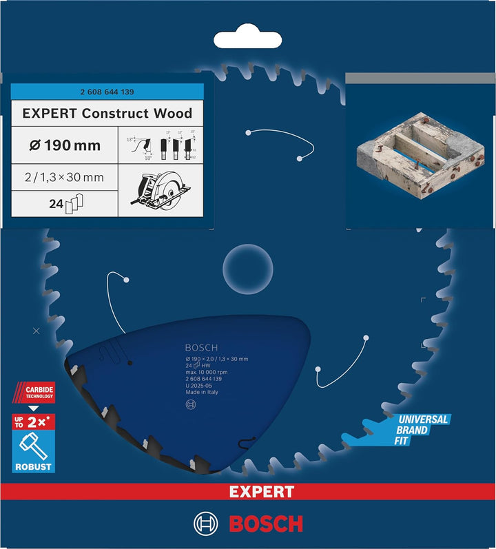 Bosch Professional 1x Kreissägeblatt Expert for Construct Wood (Holz, Sägeblatt Ø 190 x 30 x 2 mm, 2