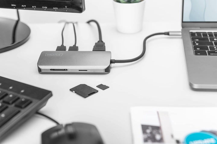 DIGITUS USB-C Docking-Station - 8-Port - Dual-Display-Funktion - 2x HDMI - Gbit LAN - 2 Card-Reader