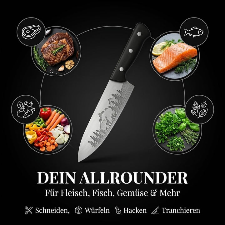 FIXLINE® Chefmesser 20cm BLACK FOREST Edition – Starkes Allround-Kochmesser - rasiermesserscharf - r