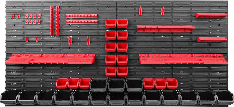 Lagersystem Werkstattregal | 156 x 78 cm | 32 stck. Box | Wandregal mit Werkzeughalterungen und Stap