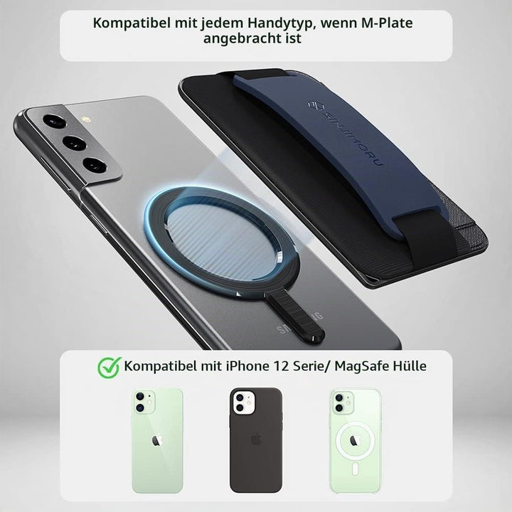 Sinjimoru Rutschfester Magnetischer Handy Kartenhalter mit Fingergriff, Kreditkartenetui kompatibel