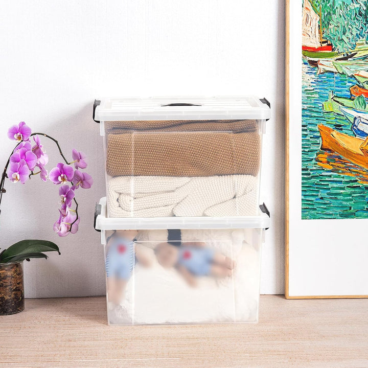 Cetomo,45L,6er-Pack, Aufbewahrungsbox mit deckel,Aufbewahrungsboxen, mit Clips, stapelbar, Wohnzimme