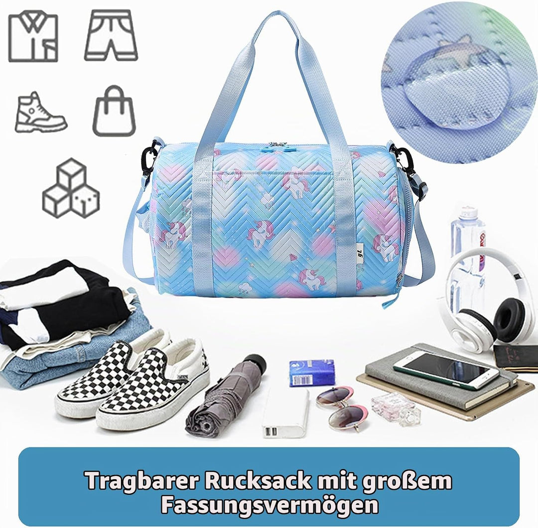 YOUYIKE Sporttasche Mädchen, Einhorn Yogatasche, Reisetasche Kinder, Schwimmtasche, Wasserdicht Turn