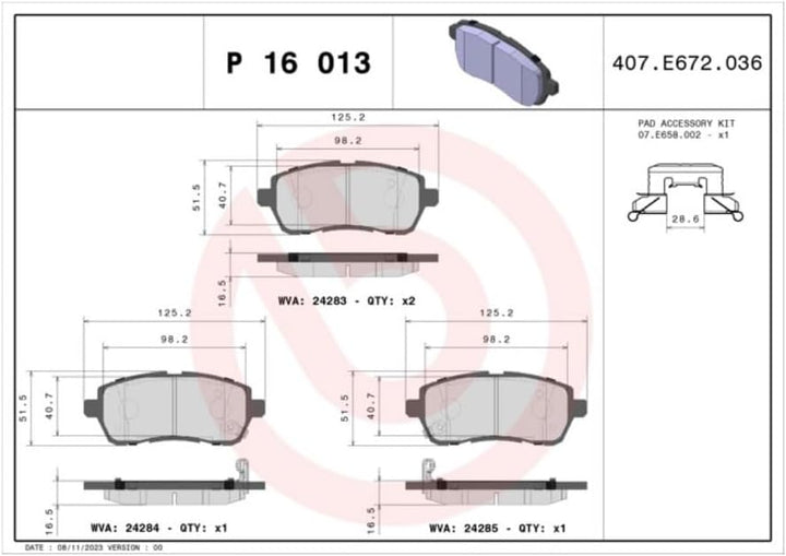 Brembo P 16 013 Bremsbelagsatz, Scheibenbremse - (4-teilig)