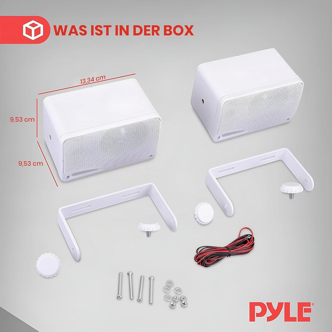 Pyle Wasserdichte Lautsprecher 3.5-Zoll-200-Watt 3-Wege Wetterfeste Mini Box, Weiss, PLMR24, Weiss