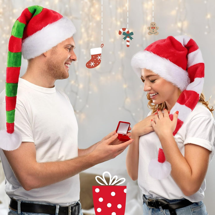 Weihnachtsmütze Verlängerte Erwachsene mit Streifen,Plüsch Weihnachtsmütze für Herren und Damen, San
