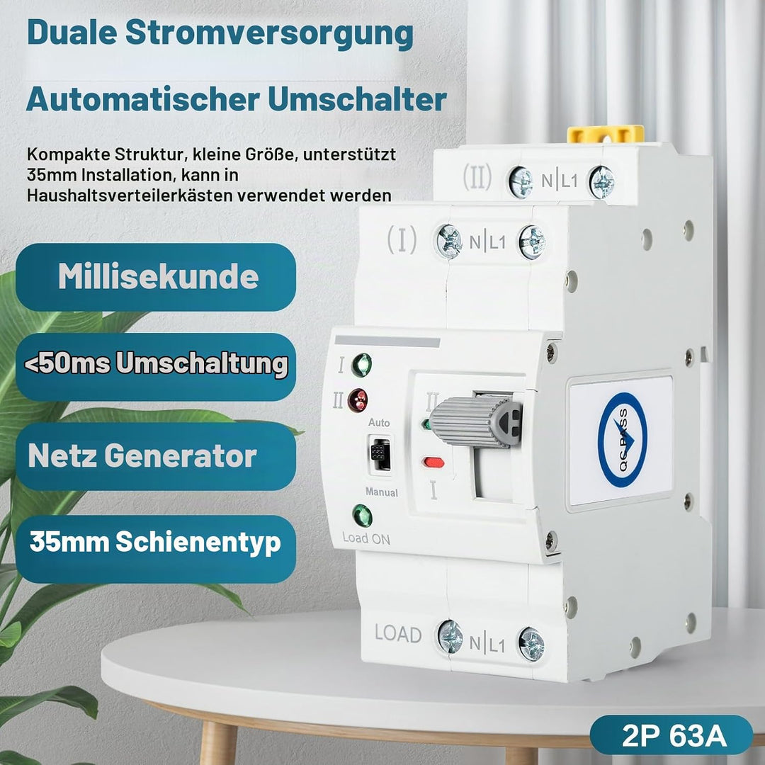 DEWIN Transferschalter, automatischer Transferschalter G2R 63A DIN-Schiene ATS Dual Power Automatisc