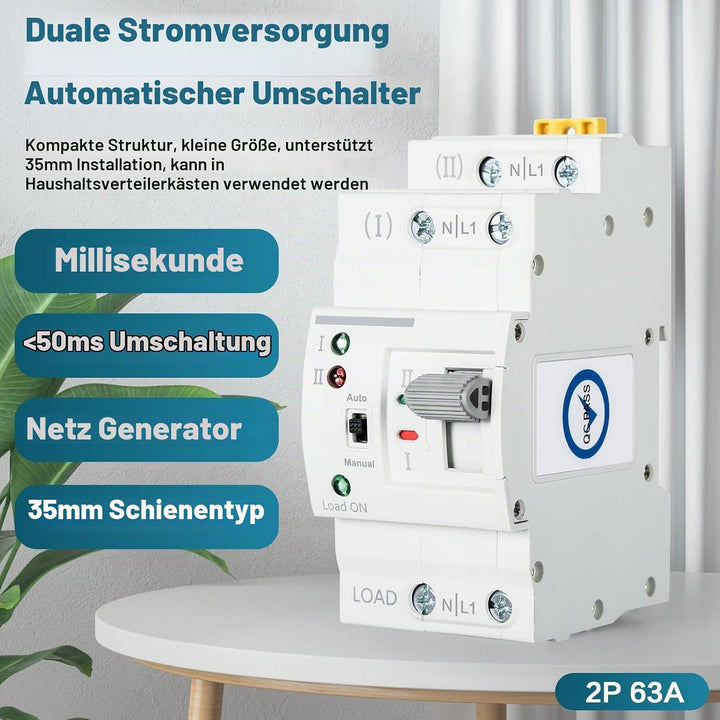 DEWIN Transferschalter, automatischer Transferschalter G2R 63A DIN-Schiene ATS Dual Power Automatisc