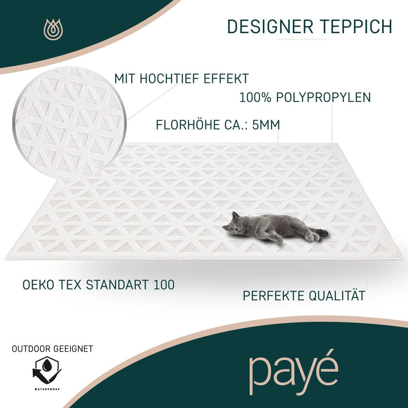 payé Teppich Wohnzimmer - Creme 150x150cm - Raute Optik - Teppiche für Balkon Terrasse Garten - Hoch