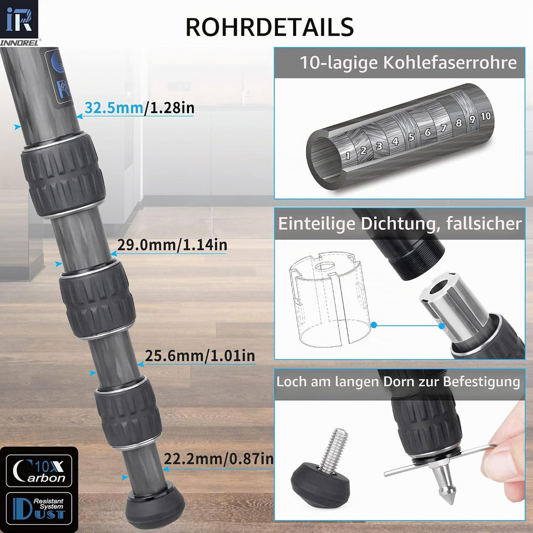 INNOREL GT324C Karbonfaser Professionelles kompaktes Stativ für DSLR-Kameras Hochleistungsständer mi
