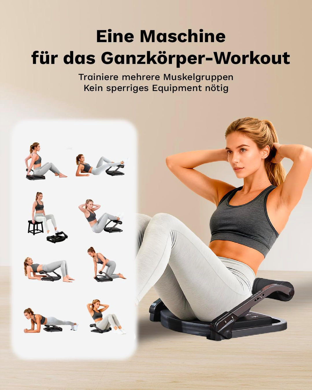 AIRHOP 8-in-1 Smart Core Ab Machine, klappbarer Bauchtrainer & Bauchmuskeltrainer bis 100 kg, Baucht
