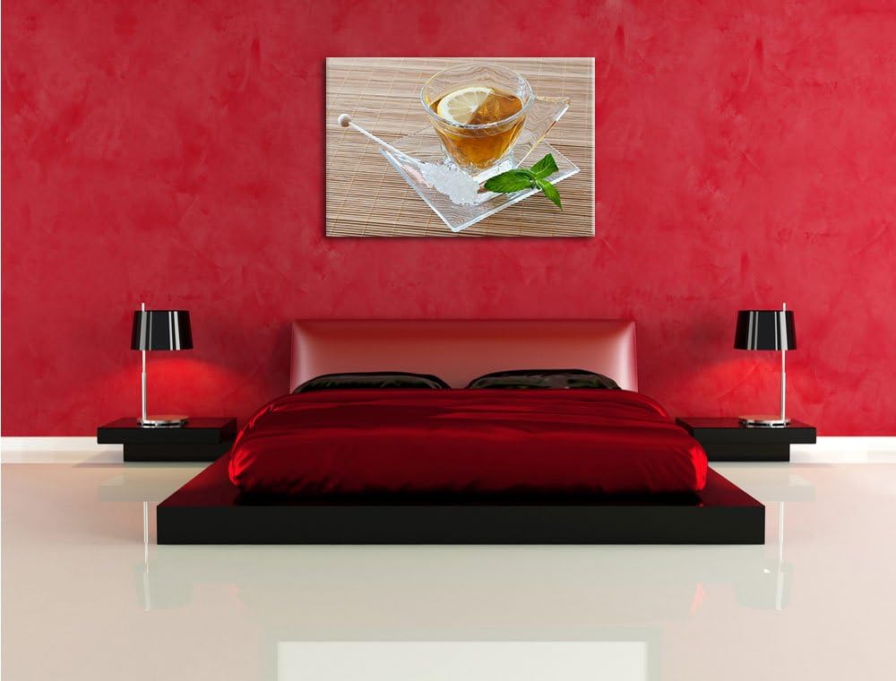 Tasse Tee mit Minze, Format: 100x70 auf Leinwand, XXL riesige Bilder fertig gerahmt mit Keilrahmen,