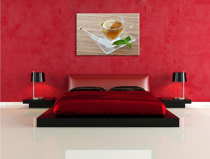 Tasse Tee mit Minze, Format: 100x70 auf Leinwand, XXL riesige Bilder fertig gerahmt mit Keilrahmen,