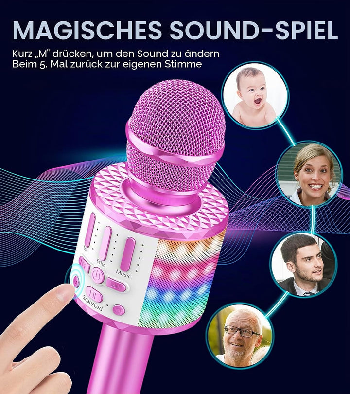 Karaoke Mikrofon, Drahtloses Bluetooth Mikrofon Kinder mit LED, Tragbares Karaoke Maschine zum Singe