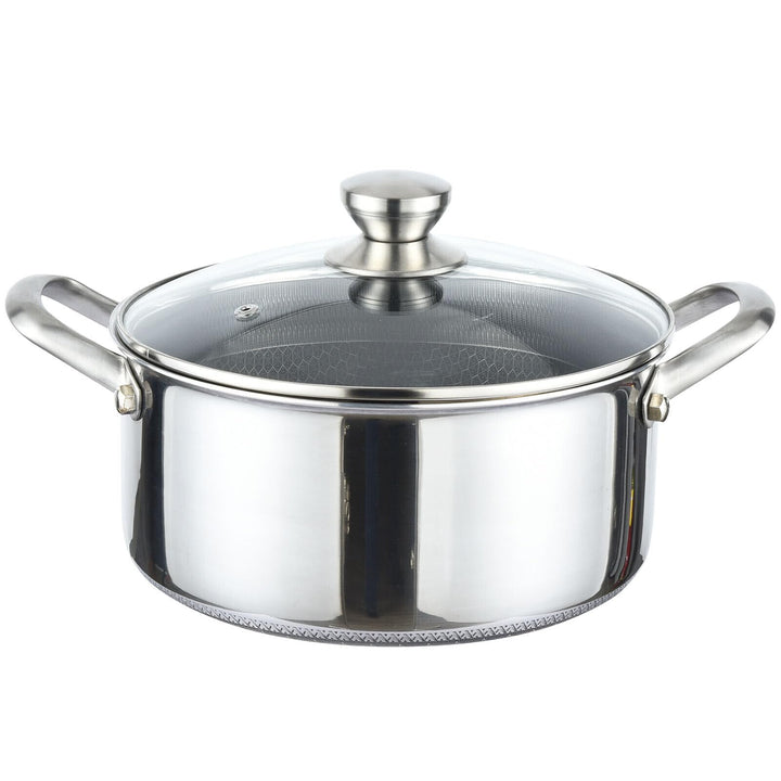 Kochtopf Ø24 cm aus Edelstahl mit Glasdeckel 4 L Induktion Topf Antihaft Wabenstruktur Fleischtopf S