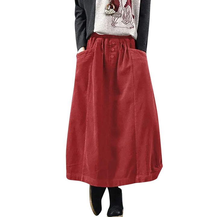Generisch 2025 Damenrock Winter Cordrock Frauen Midi Lange Röcke Weibliche elastische Taille A-Linie