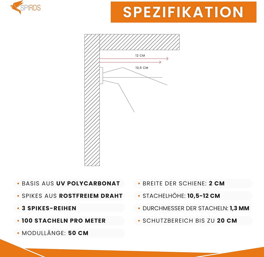 SPIRDS 3 Meter Schwalbenabwehr Dichte Stacheln Vogelabwehr-Spikes Schutz vom Balkon Fensterbank Sims