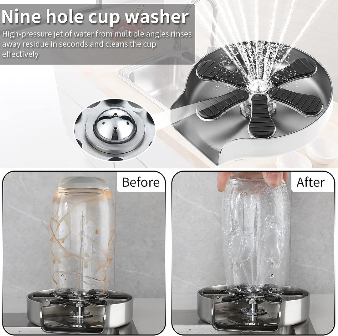 Glasspüler für die Küchenspüle, Edelstahl Gläserspüler, automatischer Reiniger für Wasserflaschen un