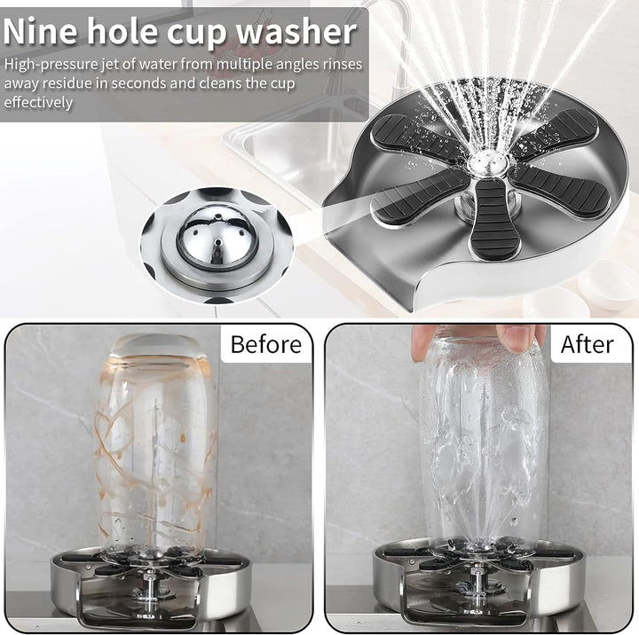 Glasspüler für die Küchenspüle, Edelstahl Gläserspüler, automatischer Reiniger für Wasserflaschen un