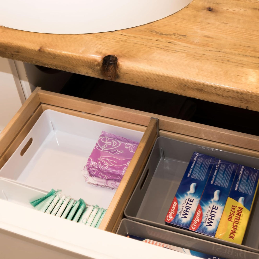 3x Ordnungsboxen - 6 cm hoch - WEIss - 25x20x6cm - 2,6 Liter - DINA5 Ordnungskorb - Schubladenorgani